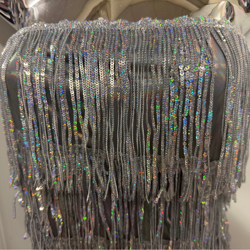 Iridescent Silver Fringe Sequin Dress sz S nwot - Picture 2 of 3